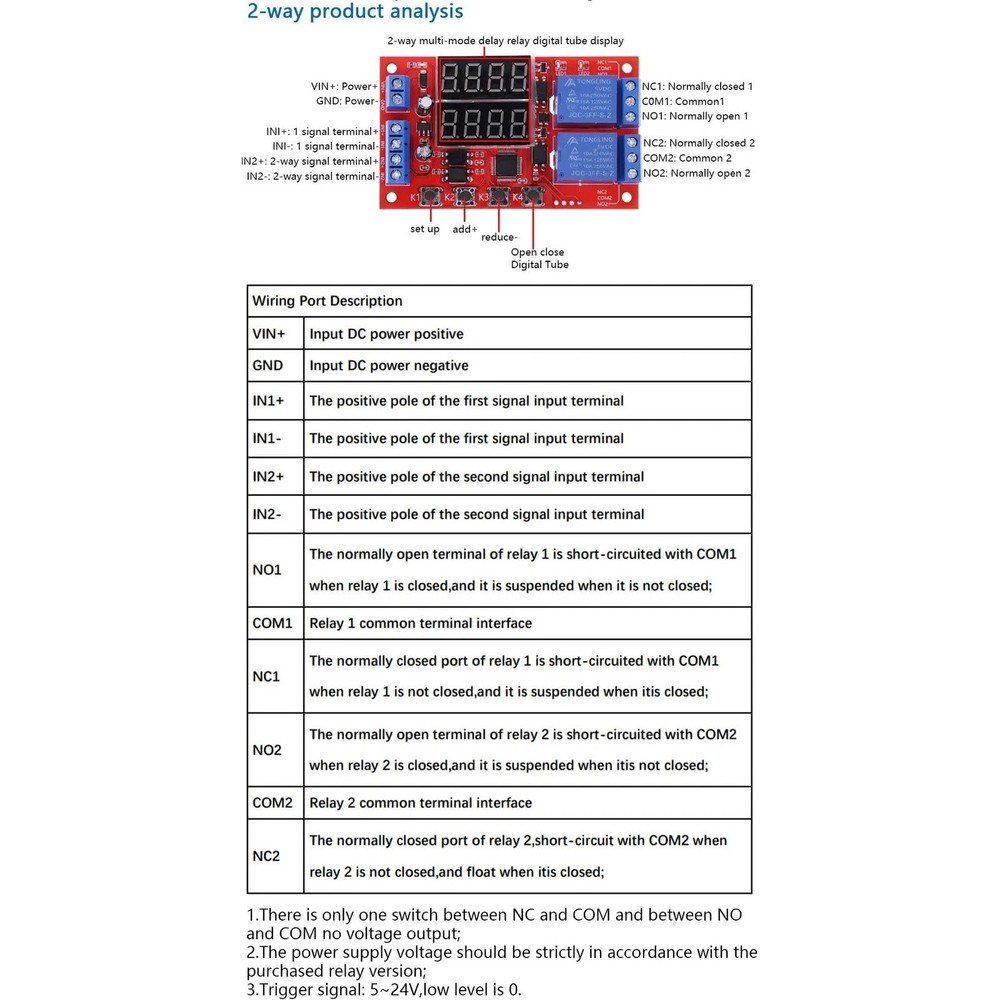 12V 10A Programmable Timer Relay Module Dual Channel 32 Mode Delay Controller