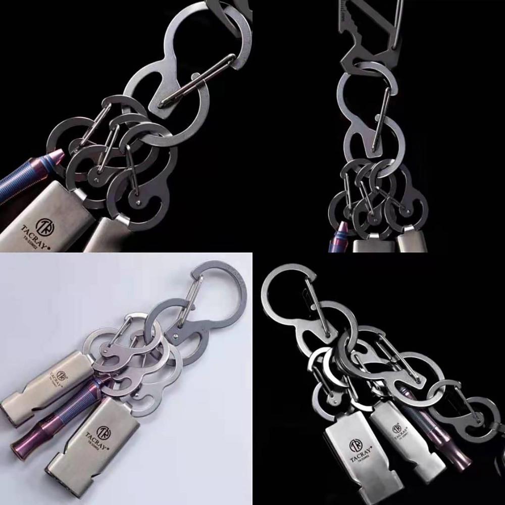 Stainless Steel Carabiner Keychain Set Quick Release Clips Loop-Locked Hooks