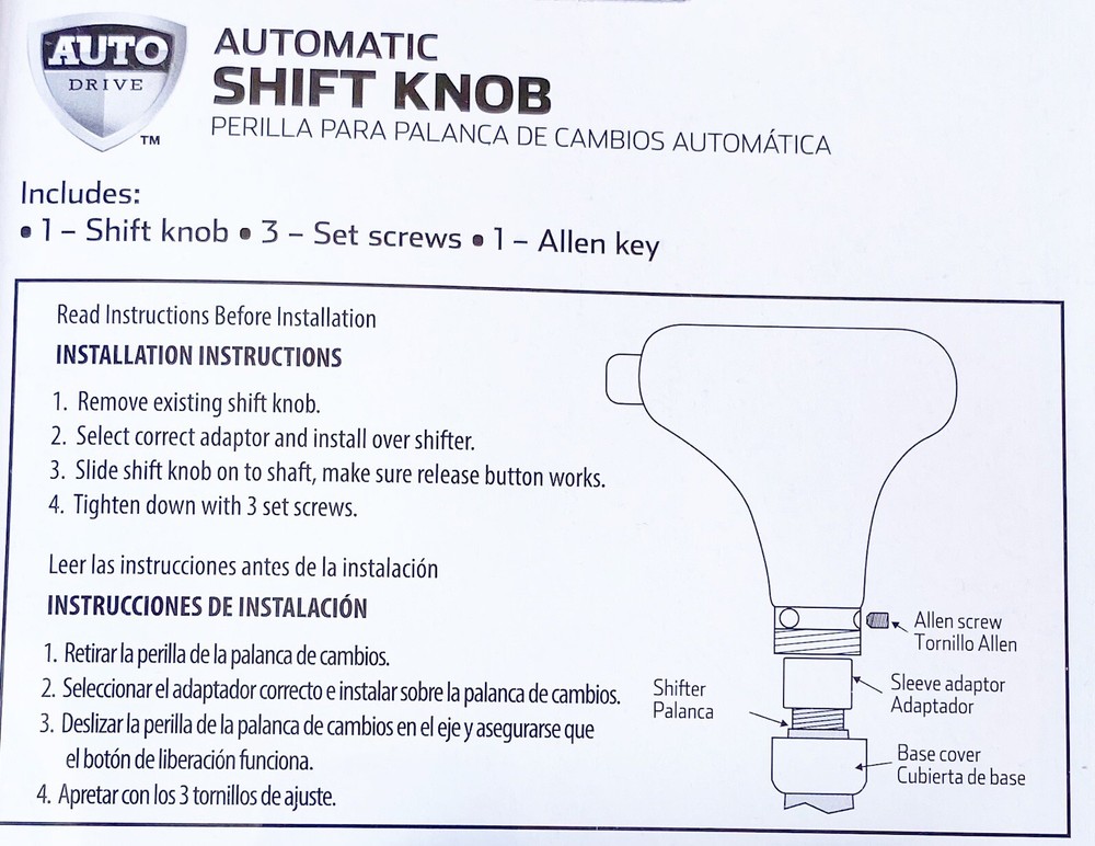 Universal Automatic Shift Knob Replacement W/ Release Button Black W/ Red Stitch