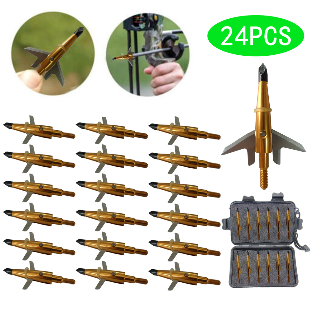 24Pc Gold Swhacker Hunting Broadheads 100Gr Expandable Sharp Blade Crossbow Tips