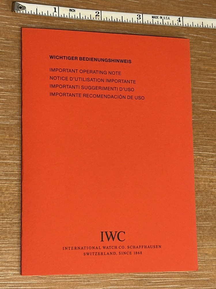 Authentic IWC Important Operating Instructions Note Regarding Dust and Water NOS
