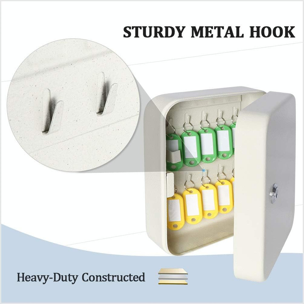 Security Metal Key Box with 20 Hooks, Small Adjustable Wall Mount Key Lock Cabin