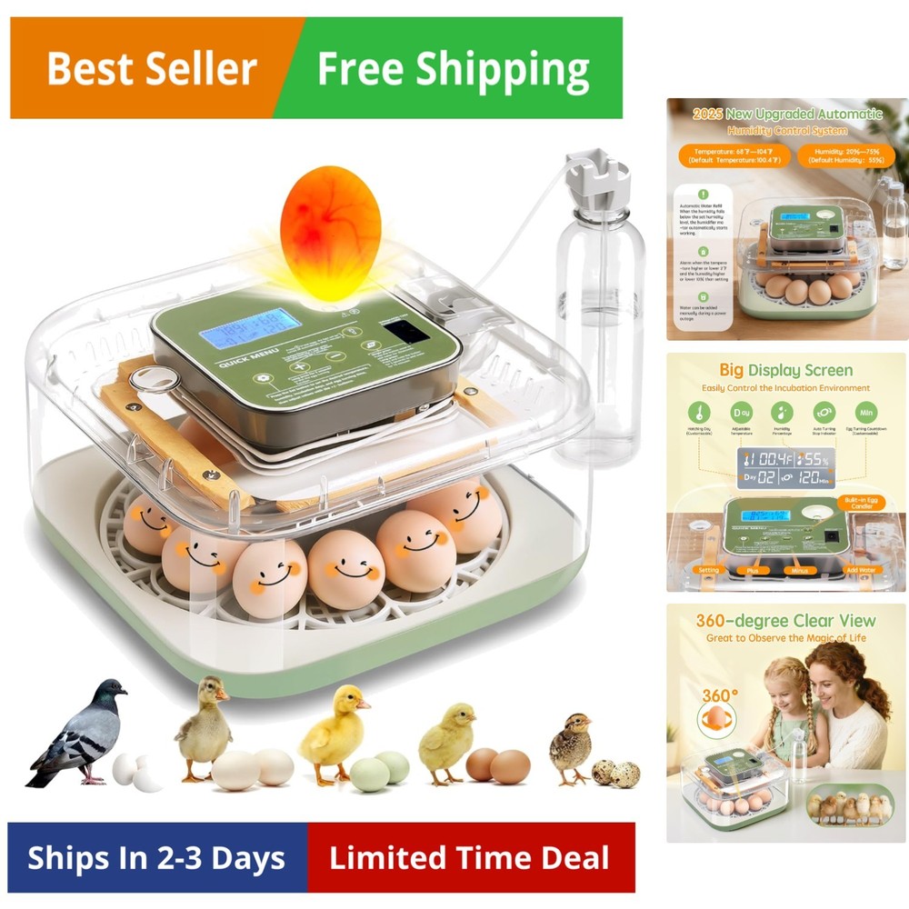 Incubator for Hatching Eggs Automatic Humidity and Temperature Control 12 Egg...