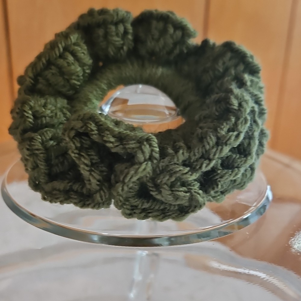 Handmade Green Crochet Hair Scrunchie