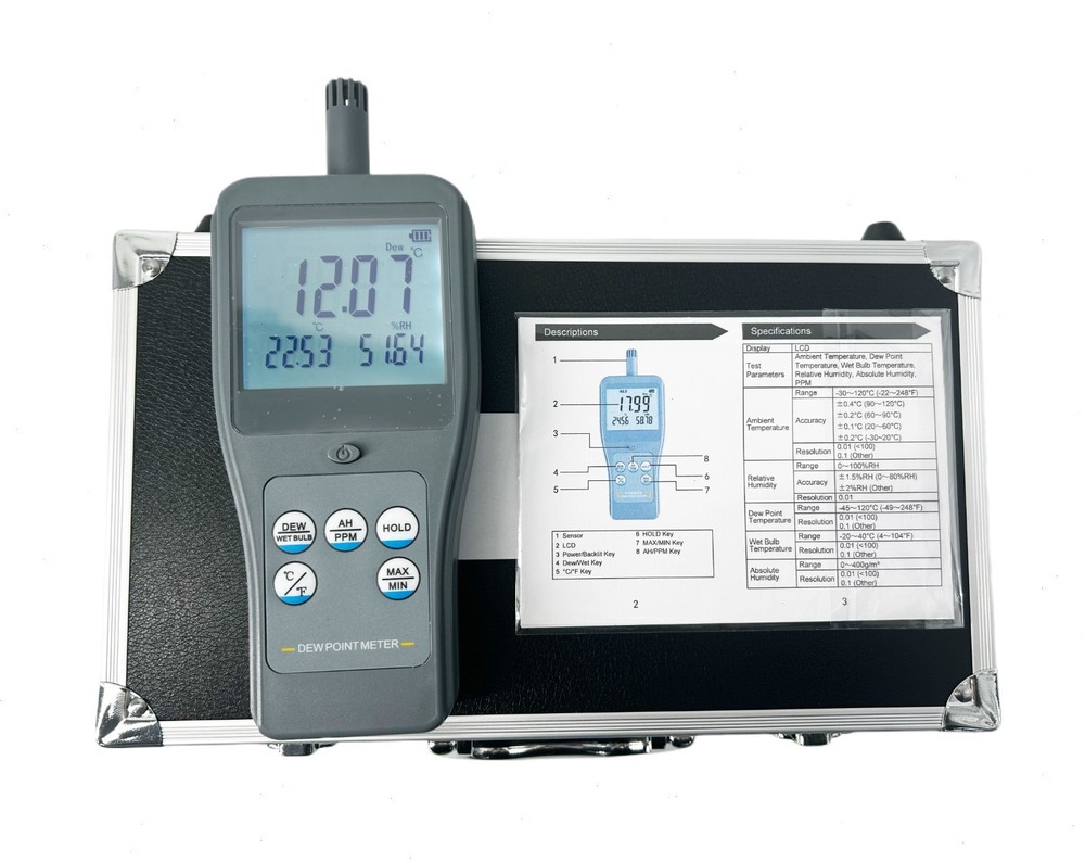 Portable Dew Point Meter Large LCD with display Temperature unit (°C/°F)