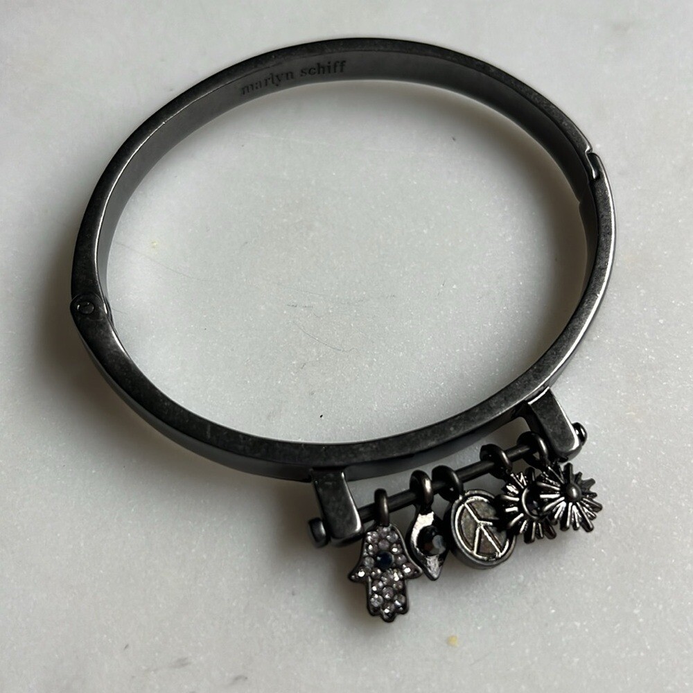 Marlyn Schiff Dark Silver Charm Bracelet Bangle NWT