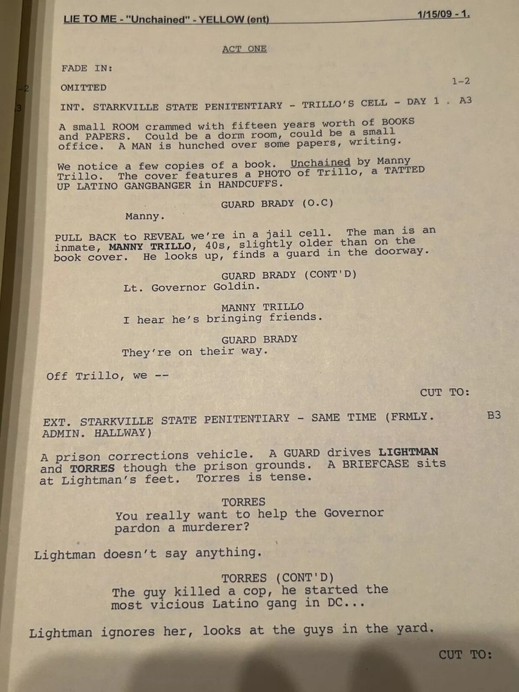 ORIGINAL PRODUCTION SCRIPT LIE TO ME UNCHAINED TIM ROTH KELLI WILLIAMS