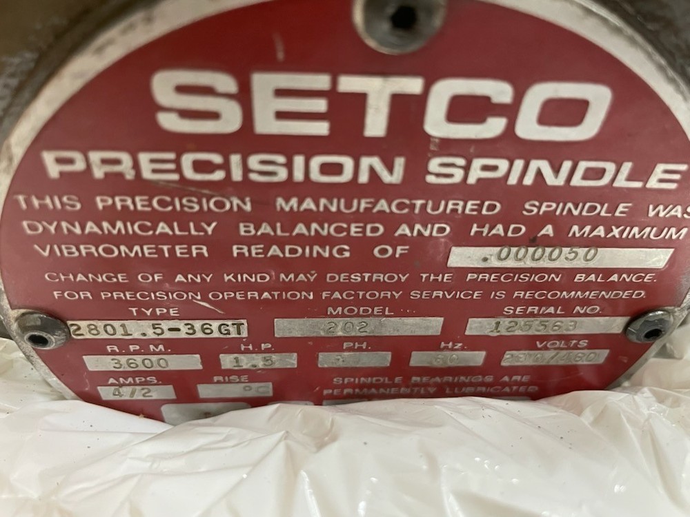 Setco Precision Spindle Model 202 Type 2801.5-36GT (Rebuilt, Unused)