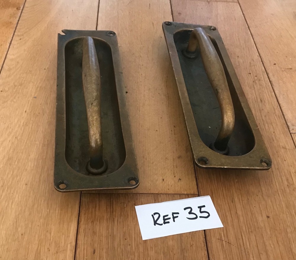 Vintage Brass Recessed Handles Door Pulls Solid Cast Antique Brass Rare - Ref 35