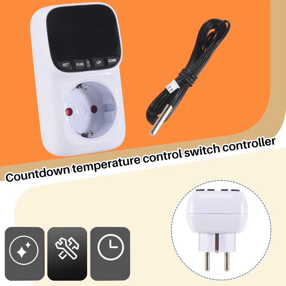 Digital Temperature Controller Socket Thermostat with Time Sensor Probe Heating/K9390