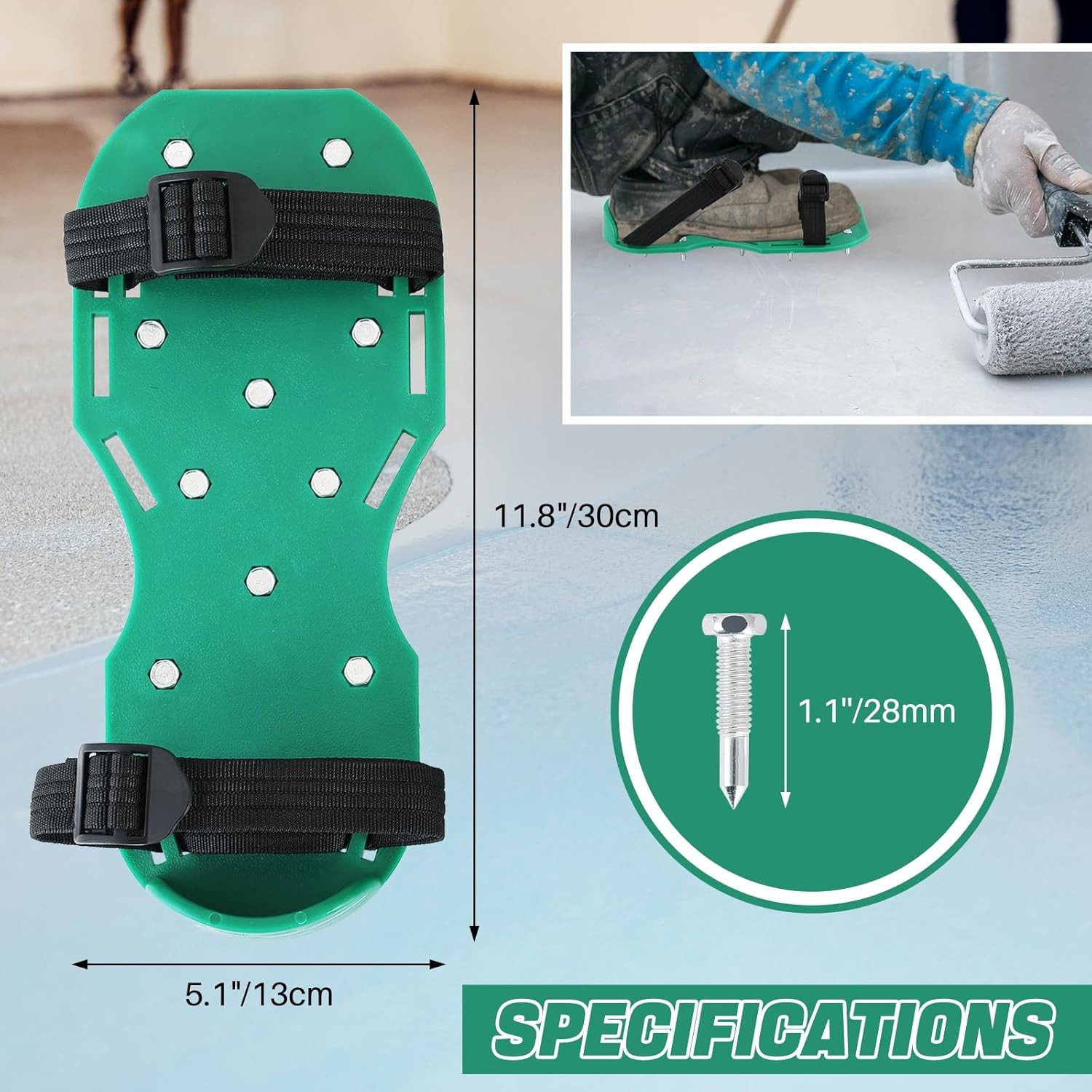 Epoxy Floor Spiked Shoes Gunite Spiked Shoes | 1 Pair Green Spiked Shoes with 1.