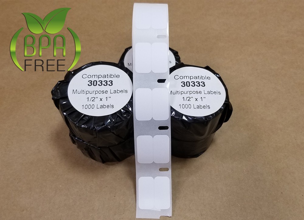 4 Rolls DYMO® Turbo Compatible 30333 White Rectangular Shaped Labels 1/2" X 1"
