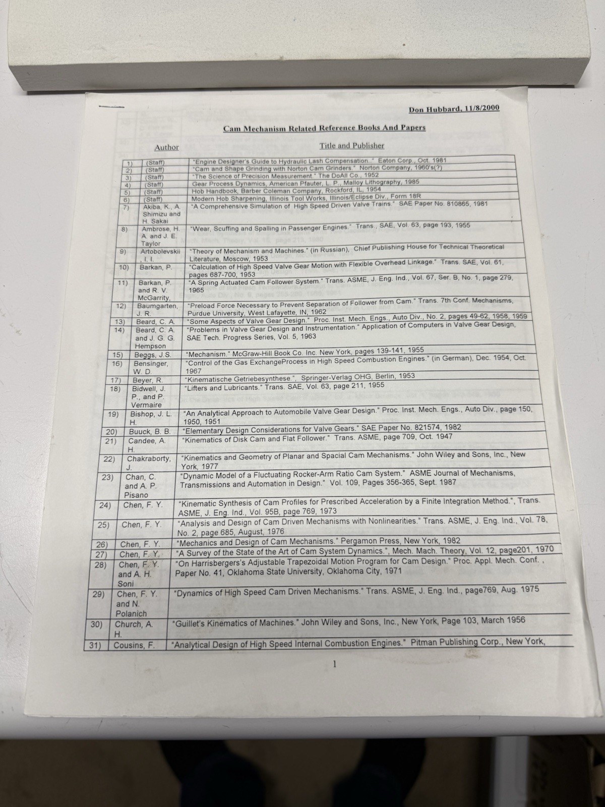 CAMSHAFT REFERENCE HANDBOOK By Don Hubbard