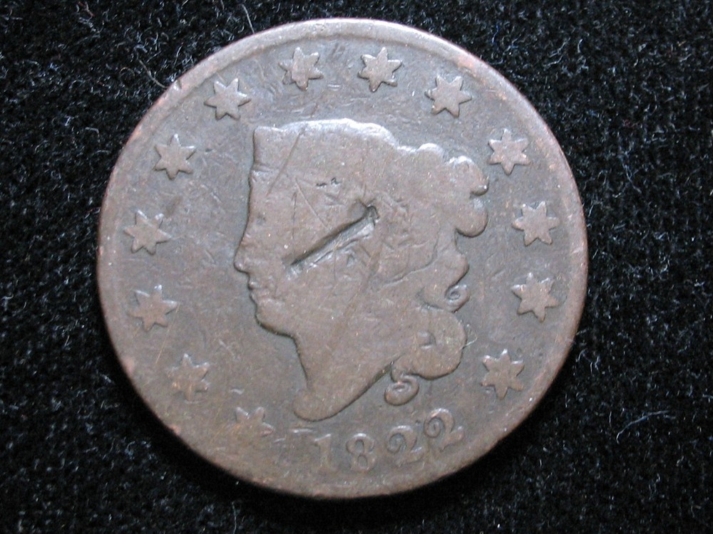 1822 LARGE CENT * CORONET HEAD * FREE SHIPPING