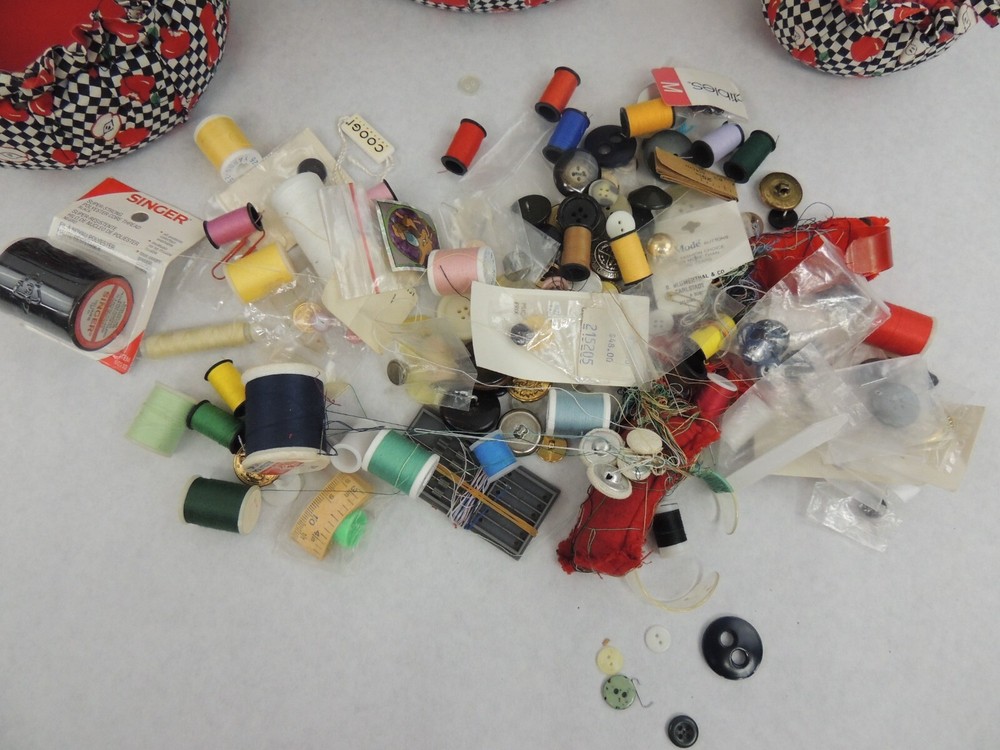 SEWING/CRAFTING 3 FABRIC CONTAINERs, WITH ASSORTED SUPPLIES