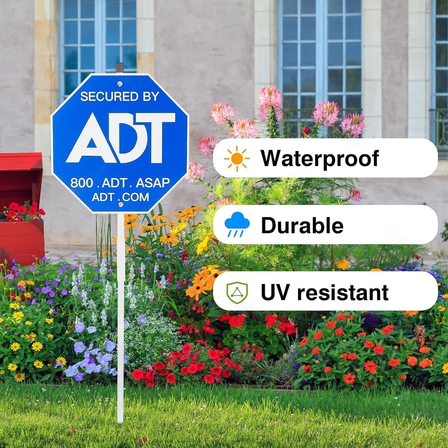 28" ADT Security Sign with Stake & 8 Window Stickers, Weather-Resistant Yard