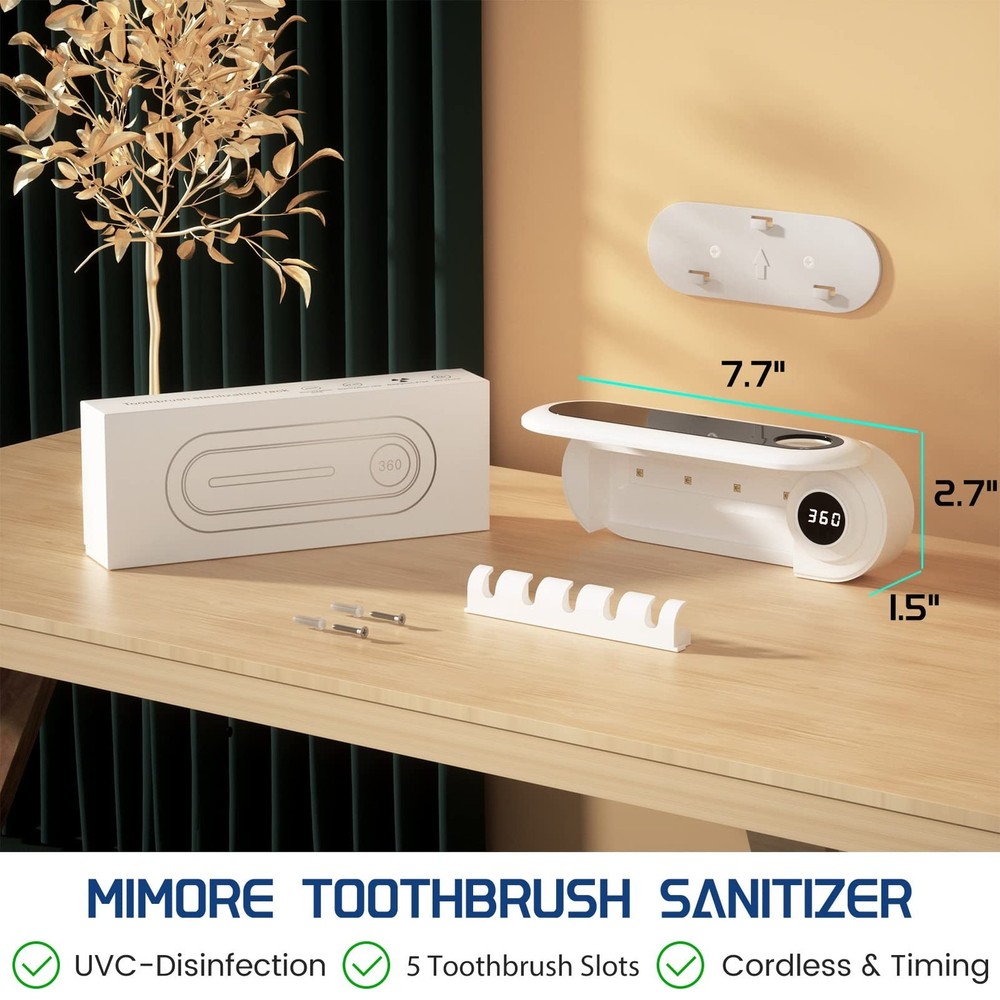 Toothbrush Holder, 5 Toothbrush Slots & Timer Function, Cordless Wall Mounted...