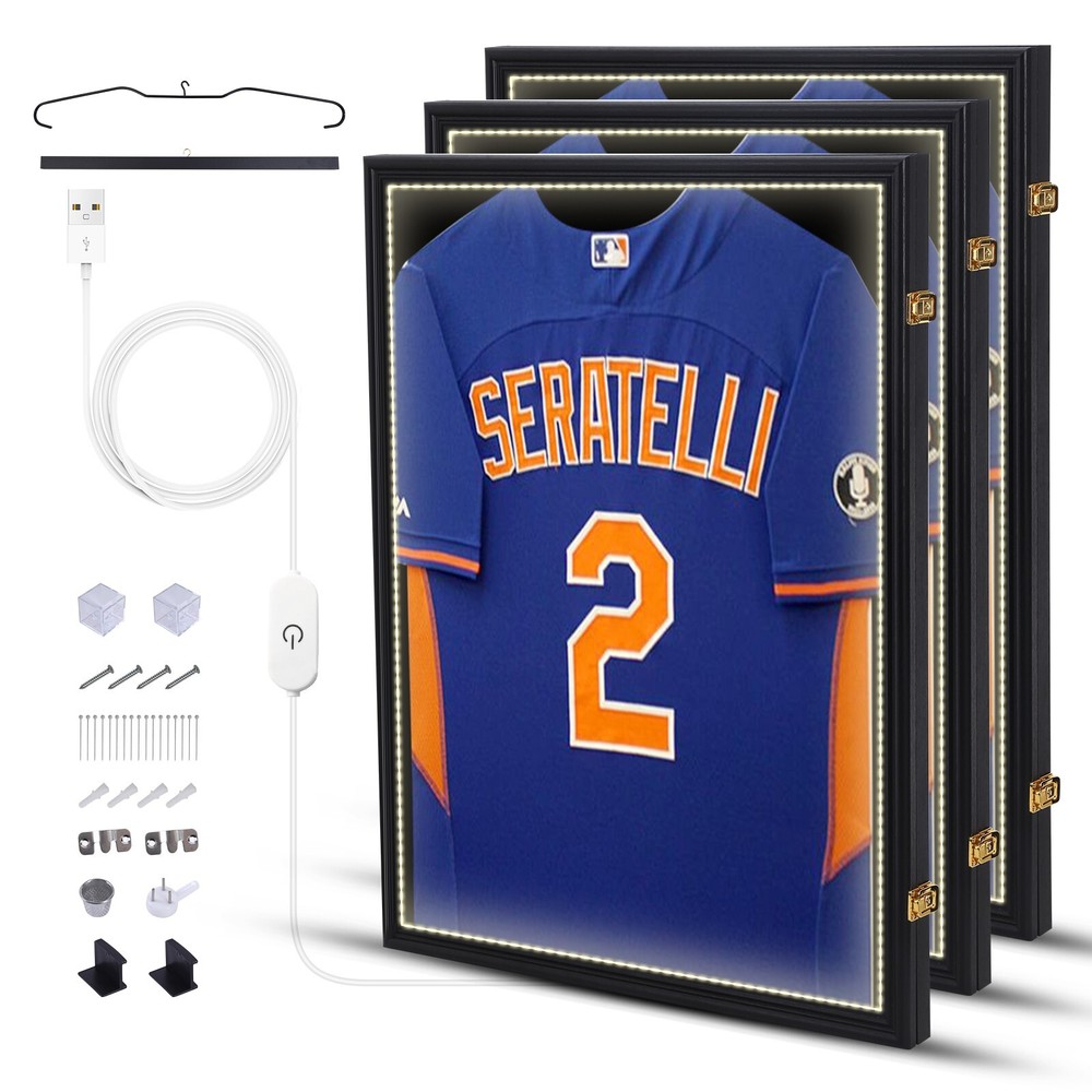 Jersey Frame, Jersey Shadow Box Display Case Jersey Frame Display Case w/LED 3PC