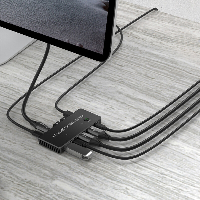 2 Port 8K DisplayPort KVM Switch DP Split Screen Converter USB3.0 for PC Laptop