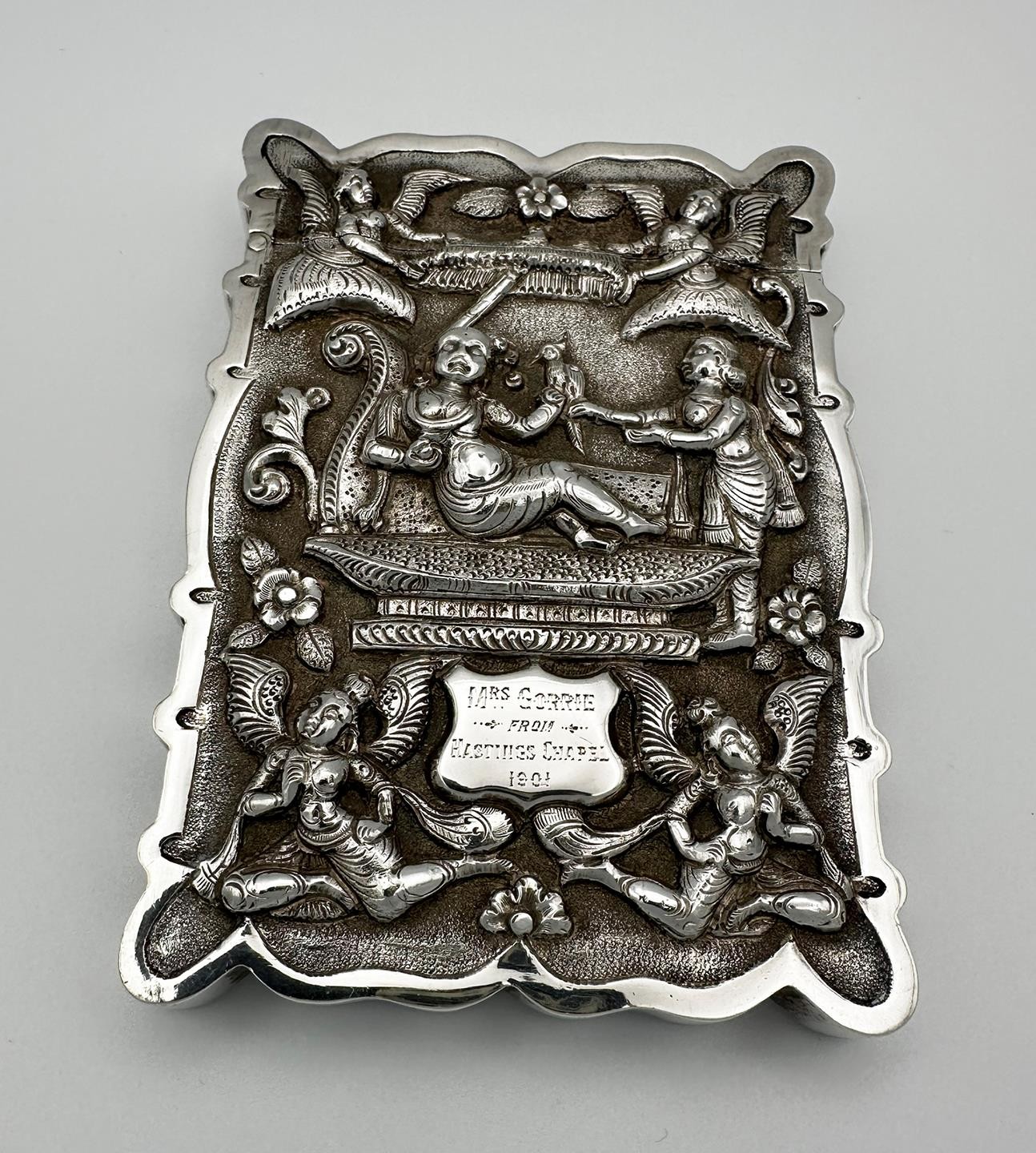 ANTIQUE INDIAN REPOUSE CARD CASE SILVER c1900 HASTINGS CHAPEL KOLKATA