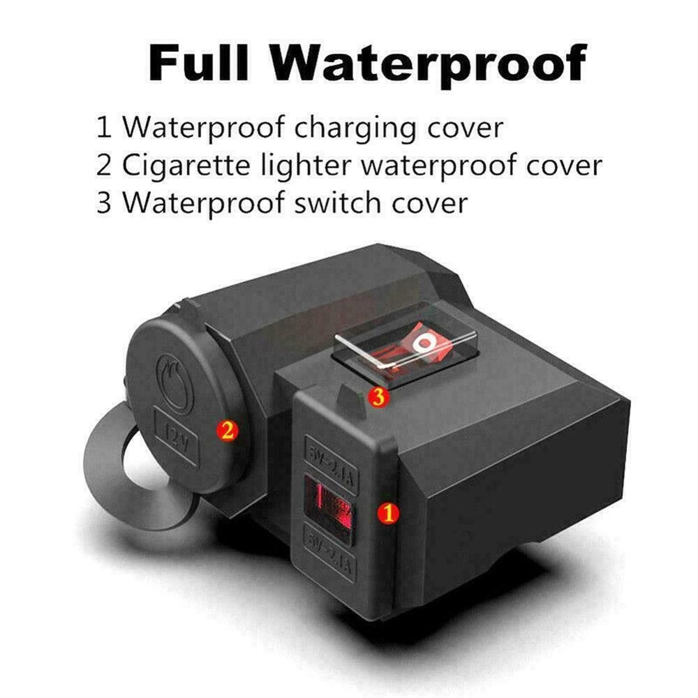 Motorcycle Cigarette Lighter 12V Dual USB Charger LED Digital Voltmeter Socket I