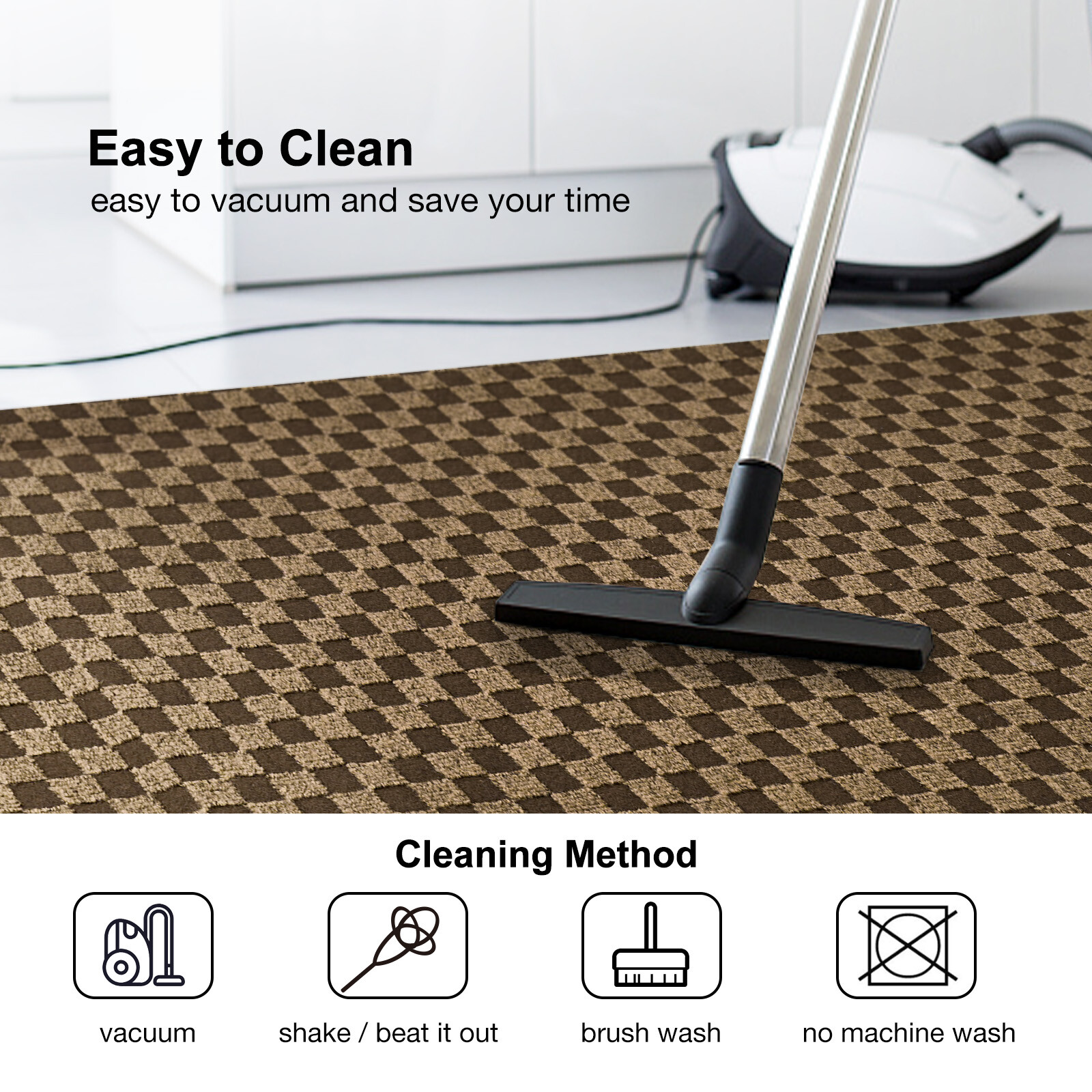 Runner Rug Hallway Non Slip Rubber Back Custom Size as Carpet Doormat Checkered