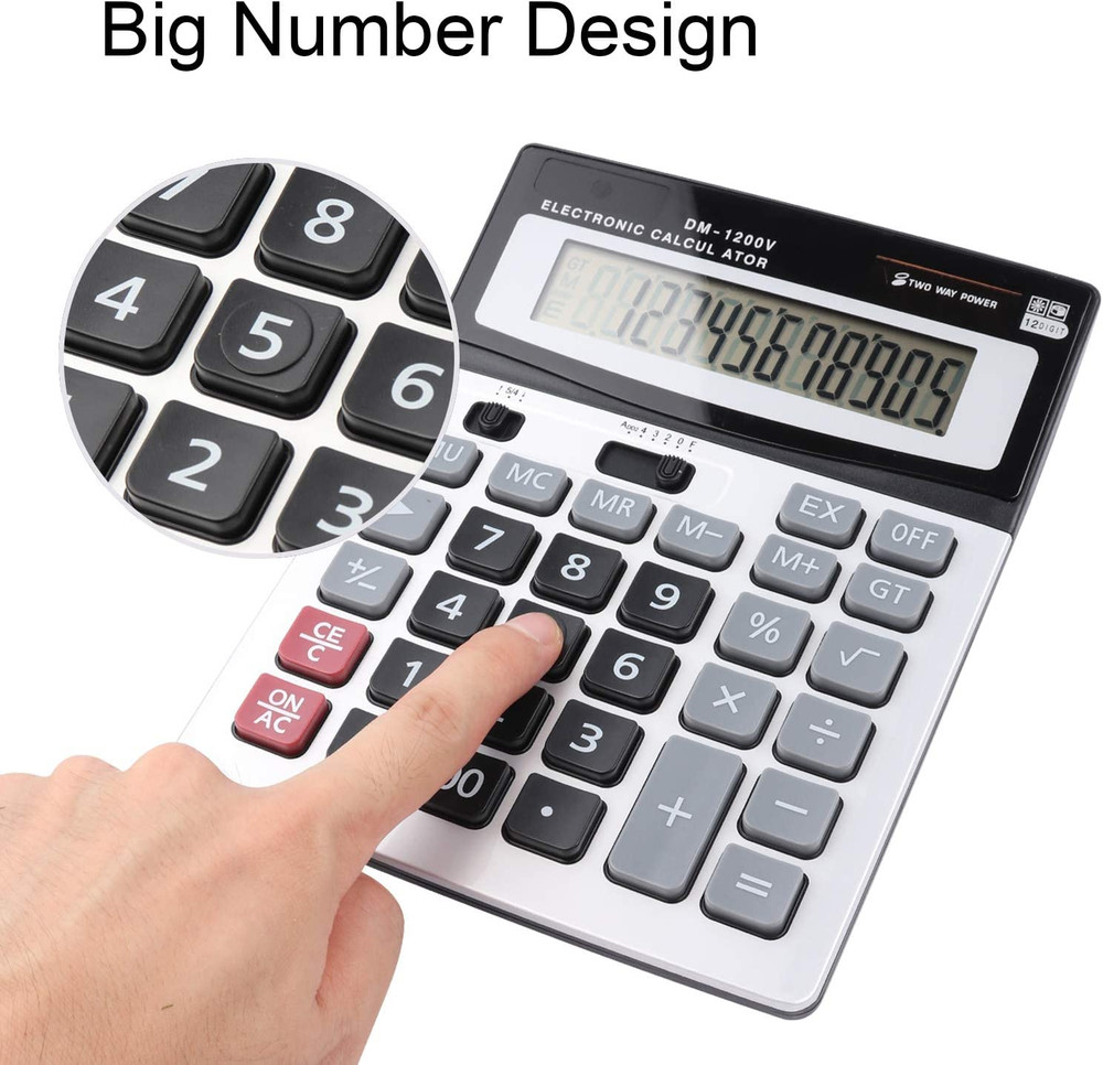 Large Electronic Calculator Counter Solar & Battery Power 12 Digit Display Multi