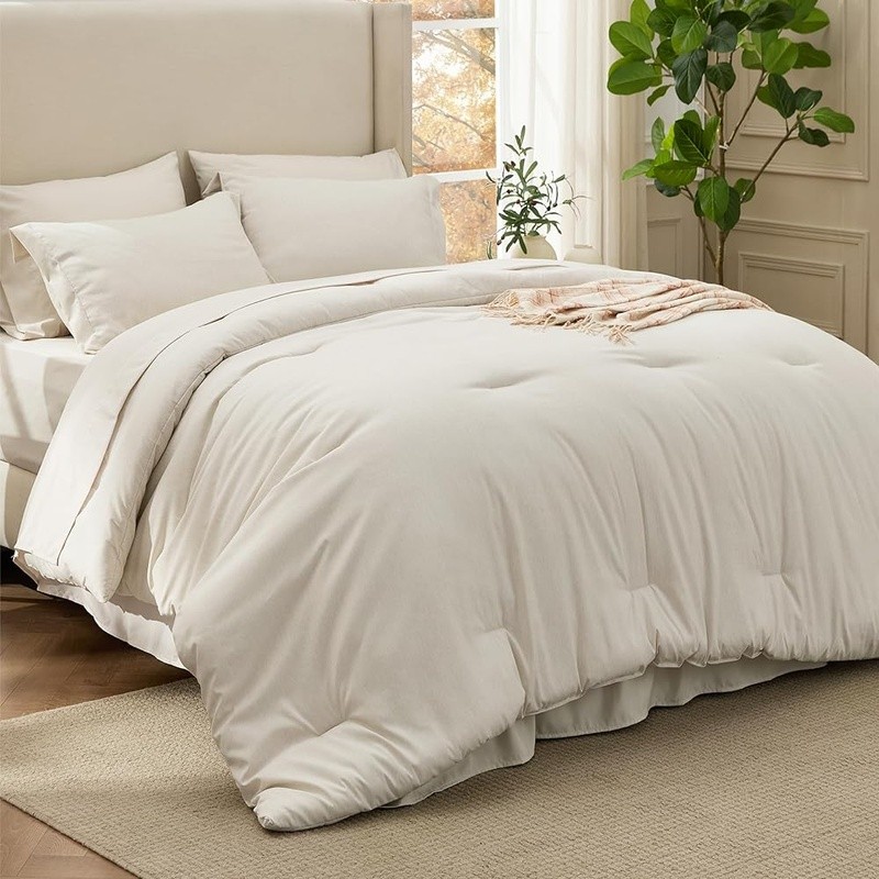 Queen Comforter Set 7 Piece Soft Microfiber Heathered Design All Season Bedding
