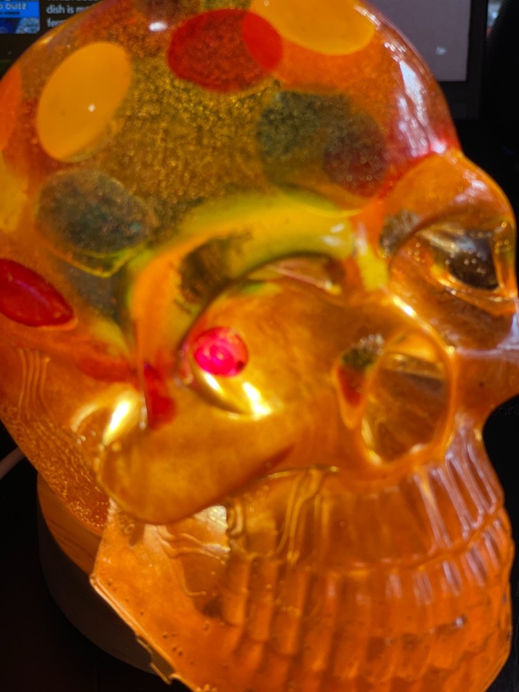 Rainbow Brain Resin Skull Extra Large Includes USB lighted base Handcrafted New