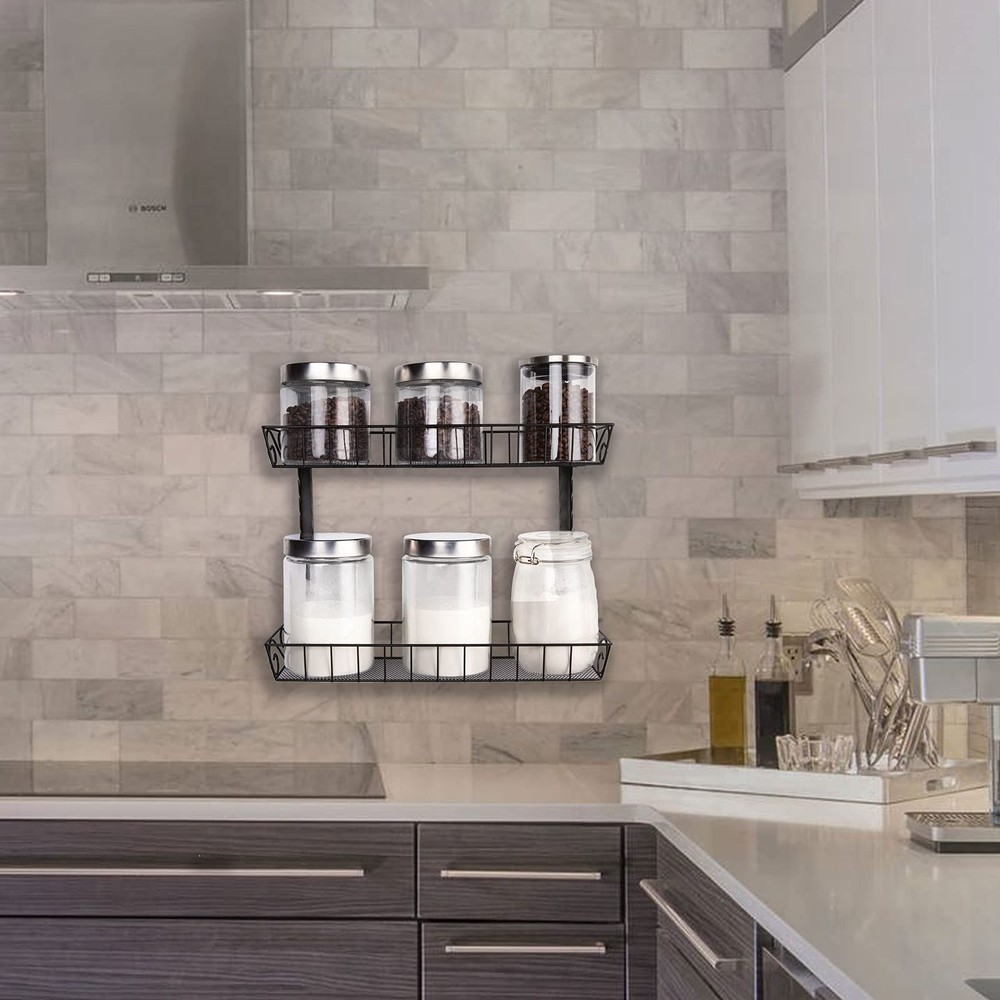 3 Tier Wall Mount Spice Rack Organizer Adjustable Dual-Use Kitchen Black