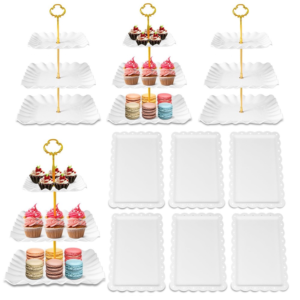 10 Pack Dessert Table Display Set - 4 x Three-Tier Square Cupcake Stands and ...