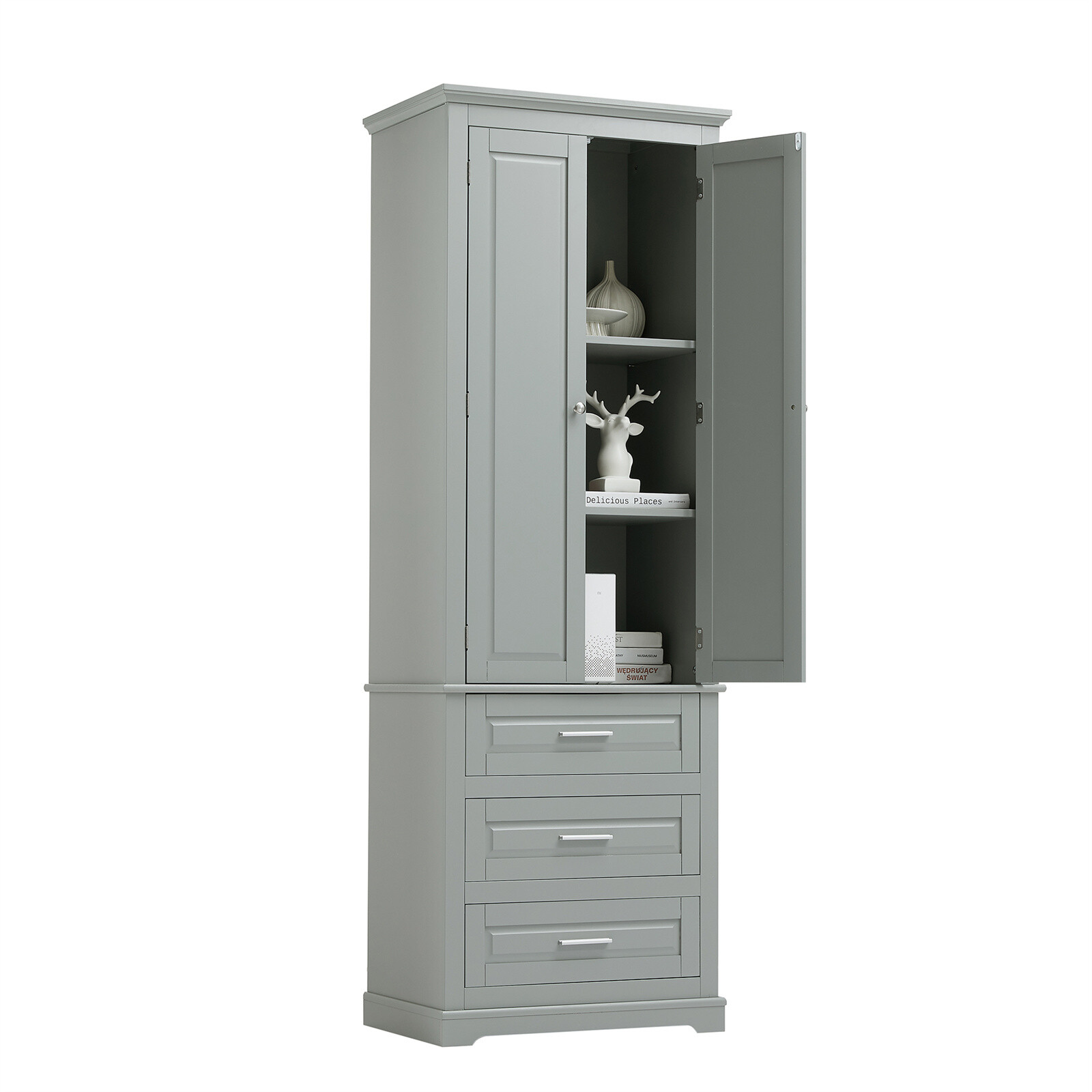 Tall Bathroom Storage Cabinet Floor Cabinet with Drawers and Adjustable Shelves