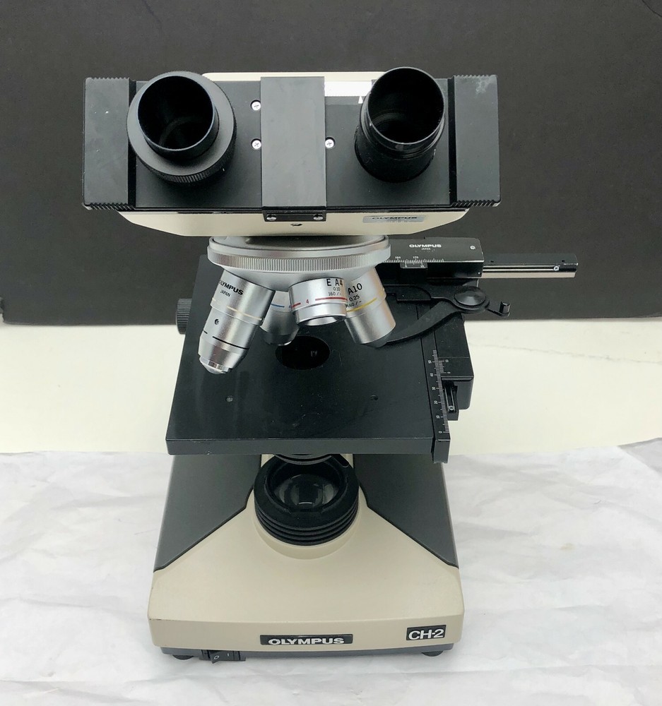Olympus CHS CH-2 Binocular Head Microscope ,objectives E A4x,10x 40x 100x READ