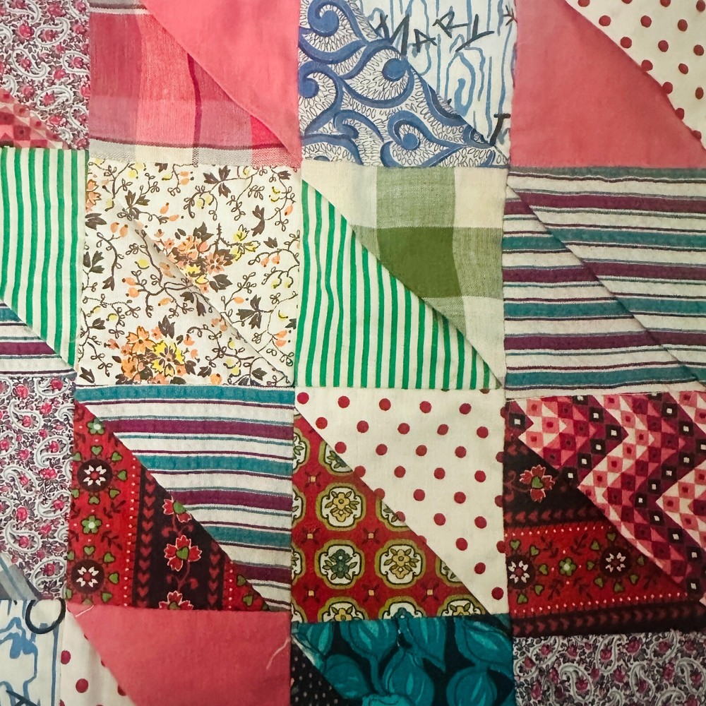 Handmade Quilted Pillow Cover Diagonal Square Quilt Patchwork Pattern 17" x 17”