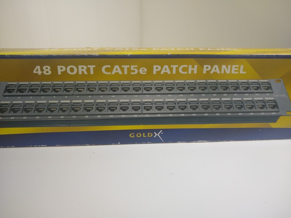 GoldX 48 Port CAT 5e Patch Panel w/ Hinged Wall Bracket New Open Box!