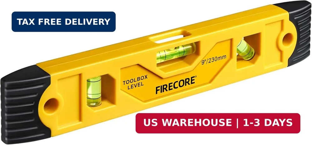 Torpedo Level Magnetic, Firecore 9 Inch Shockproof Small Leveler Tool with 3 Bub