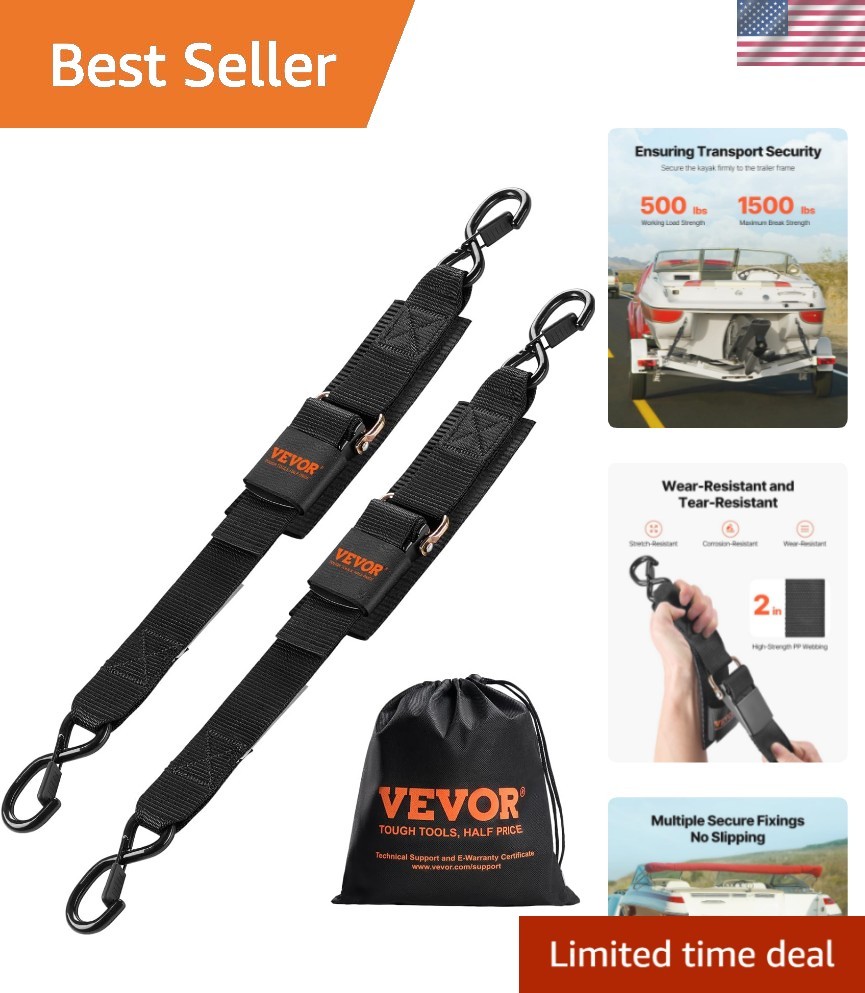 Heavy-Duty Boat Trailer Straps 2PK - 1500 lbs Break Strength, Adjustable 24’’