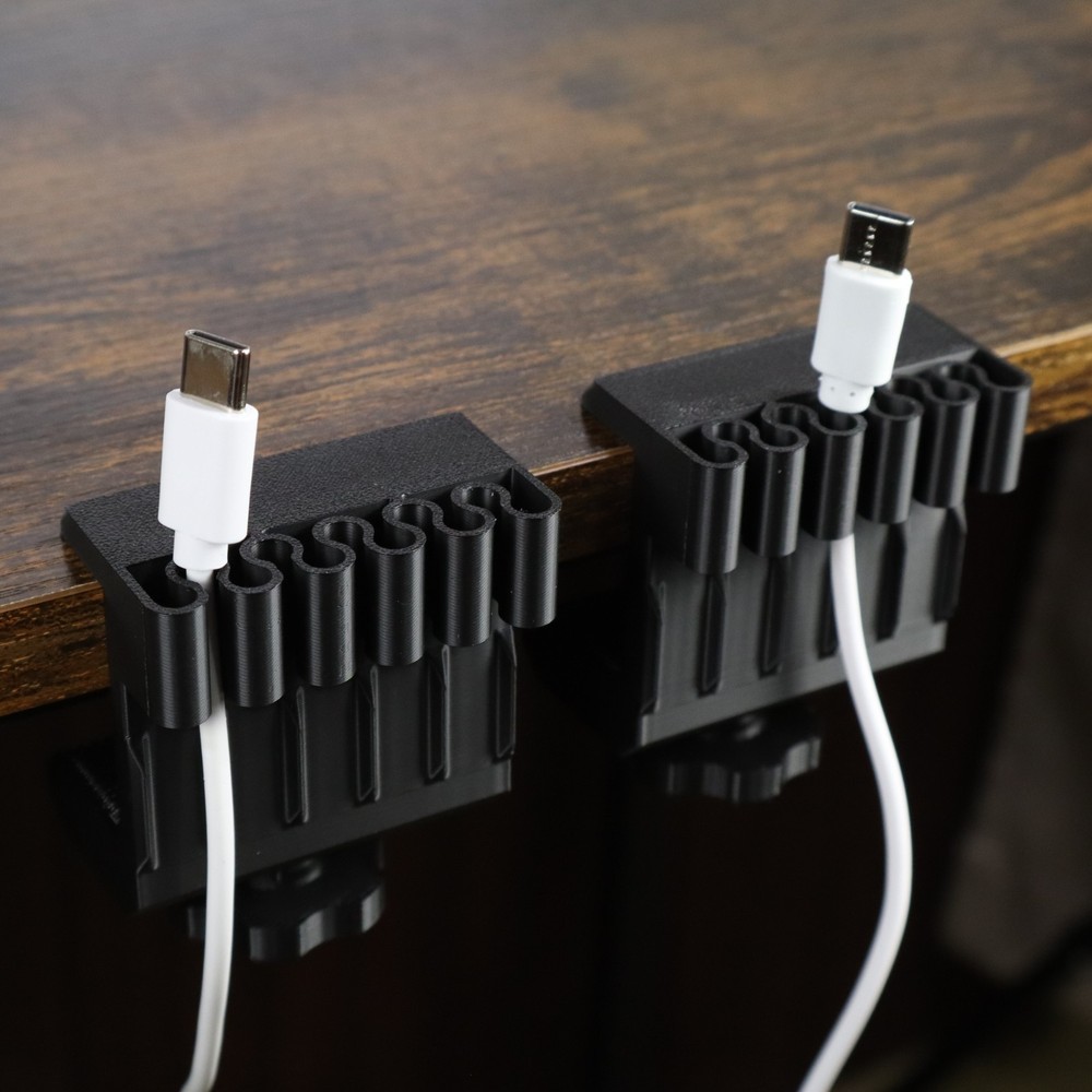 Table / Desk - USB Wire Adjustable Cable Clamp - Fits 5 Cables Each - 2 Pack