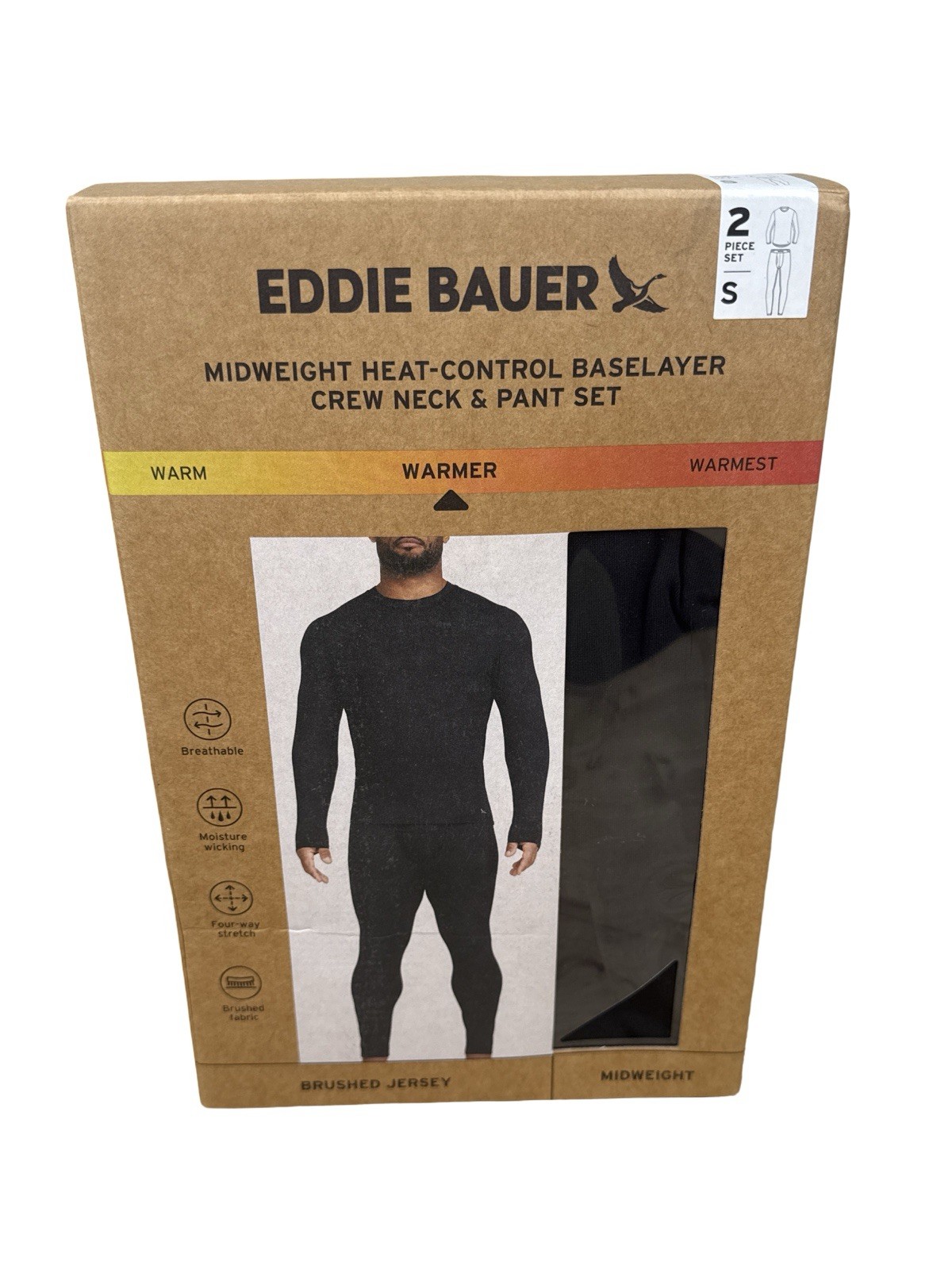 2-Piece Set Eddie Bauer Midweight Base Layer Crew Pant Set Men’s Small Black NEW