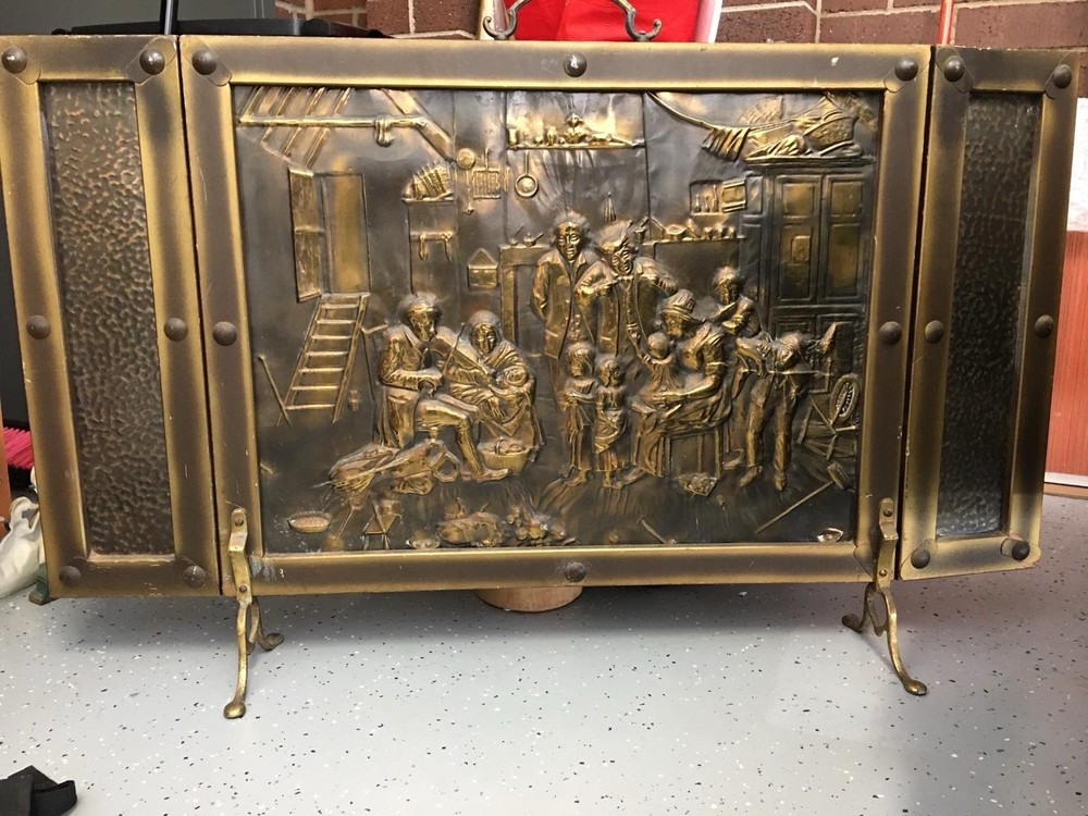 Three Panel Fire Screen Guard, Vintage Decor Fireplace Screen
