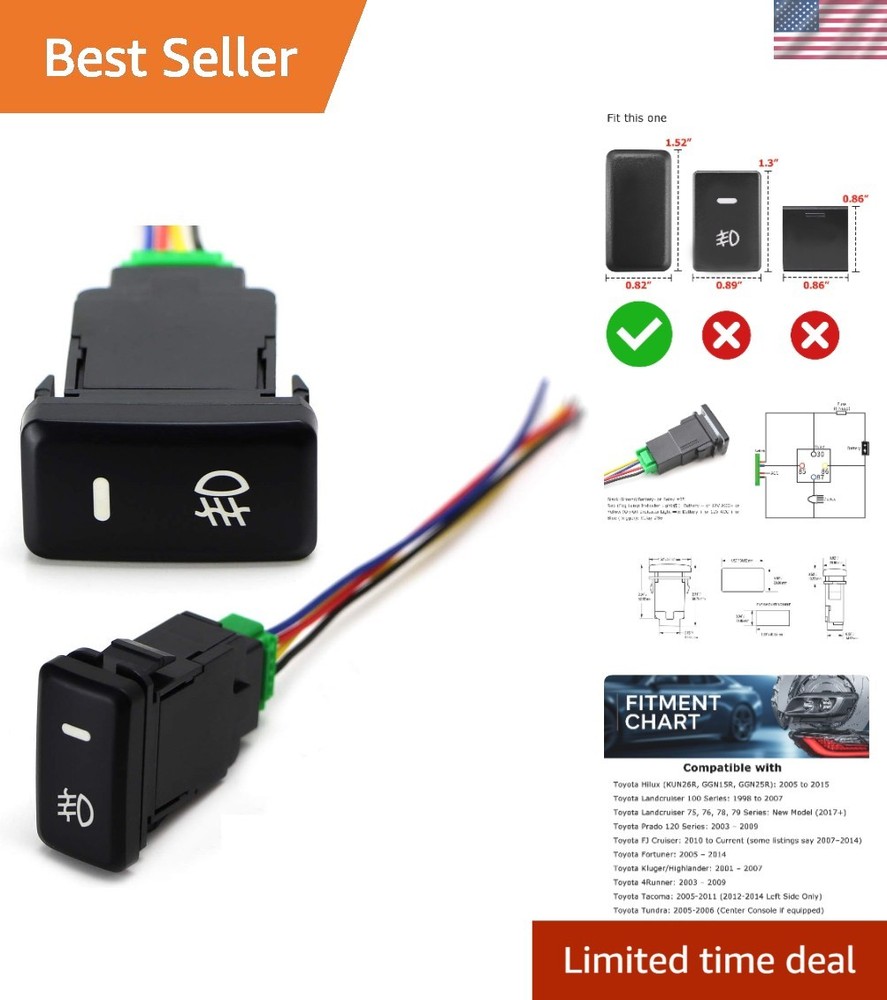 Durable 4-Pole Push Button Switch with LED Indicator for Toyota Upgrades