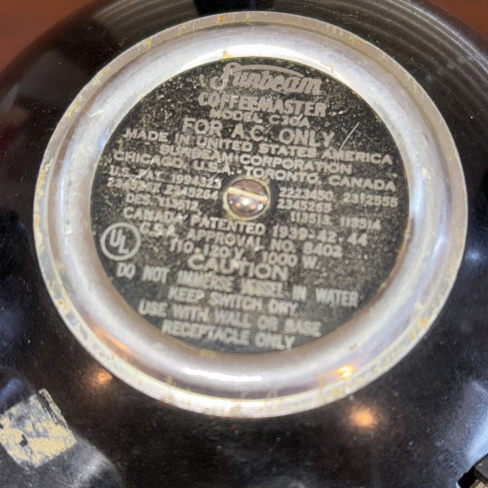 Sunbeam Chrome CoffeeMaster C30-A Vacuum Percolator Base Pot ONLY