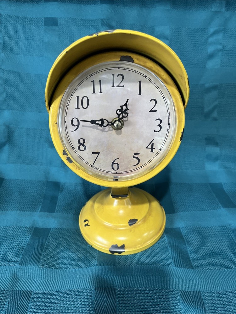 Motorcycle Headlamp Shaped Table Clock Distressed Yellow Man Cave Decor Working