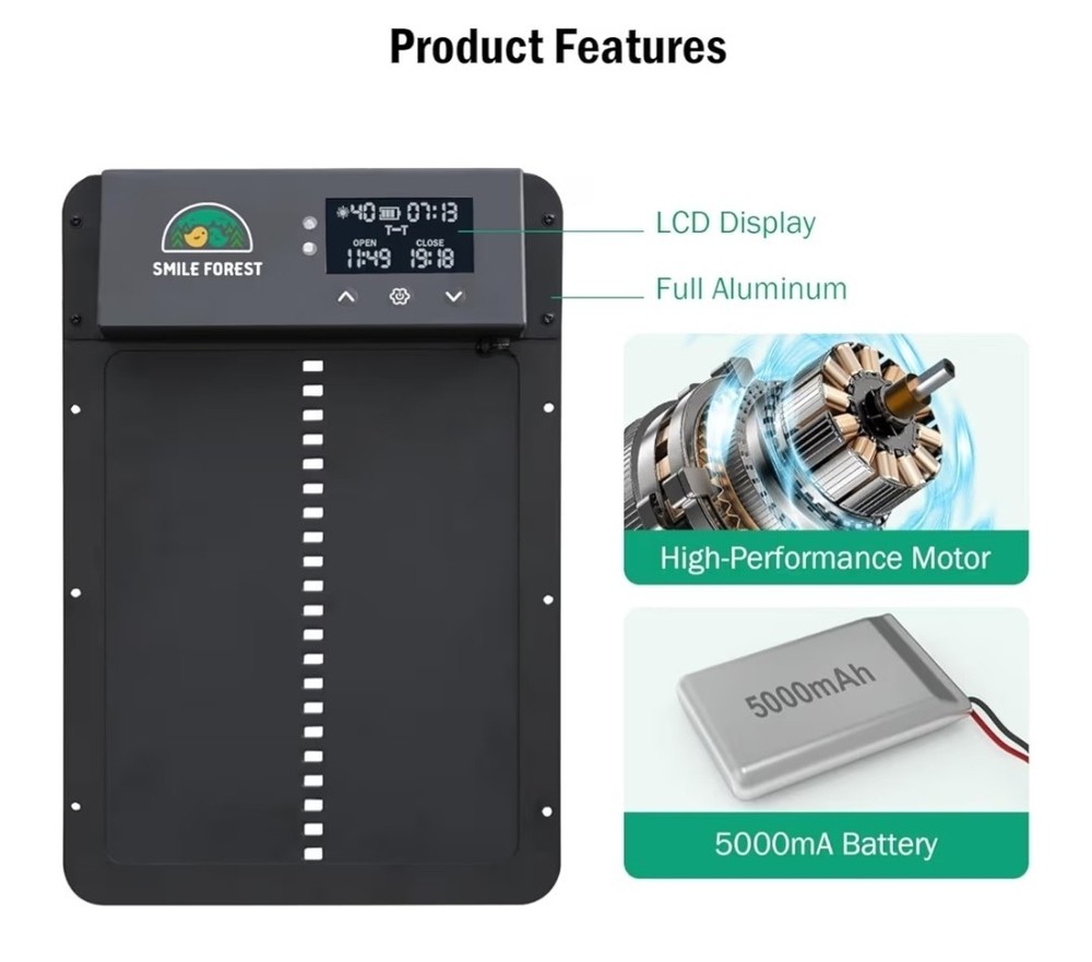 Automatic Chicken Coop Door with Light Sensor & Timer Control - Multi-Mode...