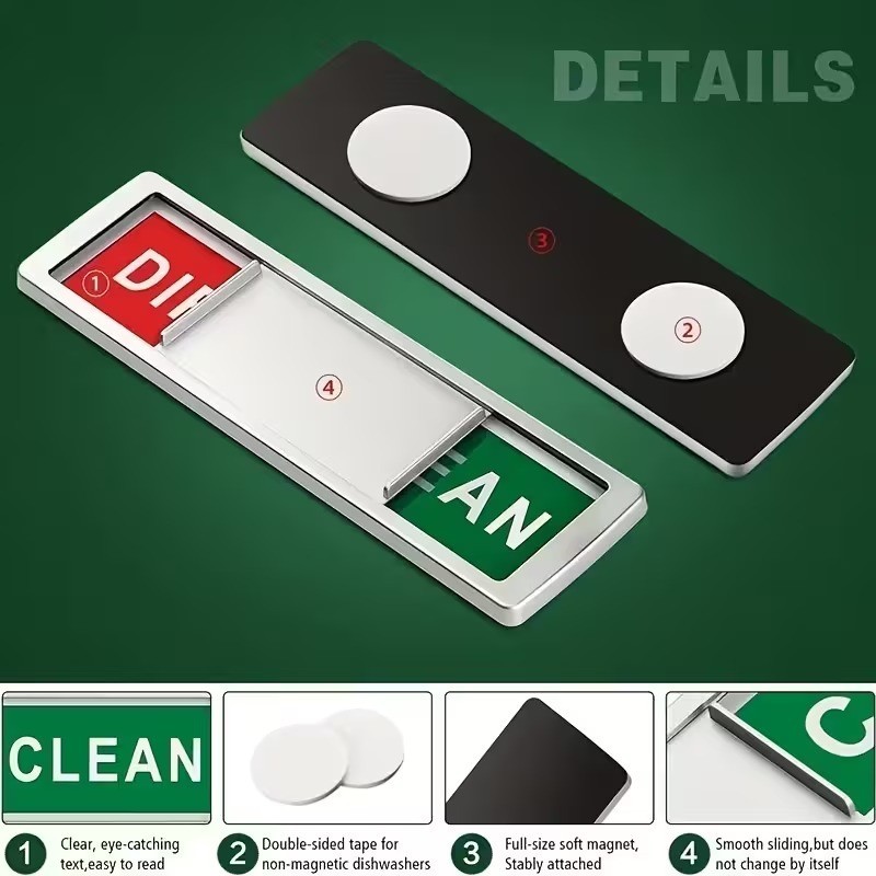 1pc Iron Dishwasher Magnet Clean Dirty Sign, Dual-Use Easy-Push Indicator