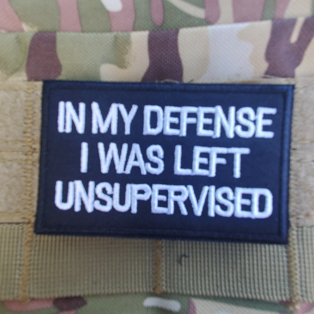 IN MY DEFENSE I WAS LEFT Sarcastic Tactical Morale Patch Hook and Loop