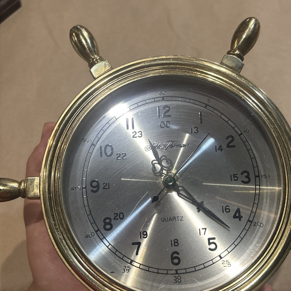 SETH THOMAS MARITIME, SOLID BRASS, SHIP'S TABLE TOP CLOCK Damaged Stand Working