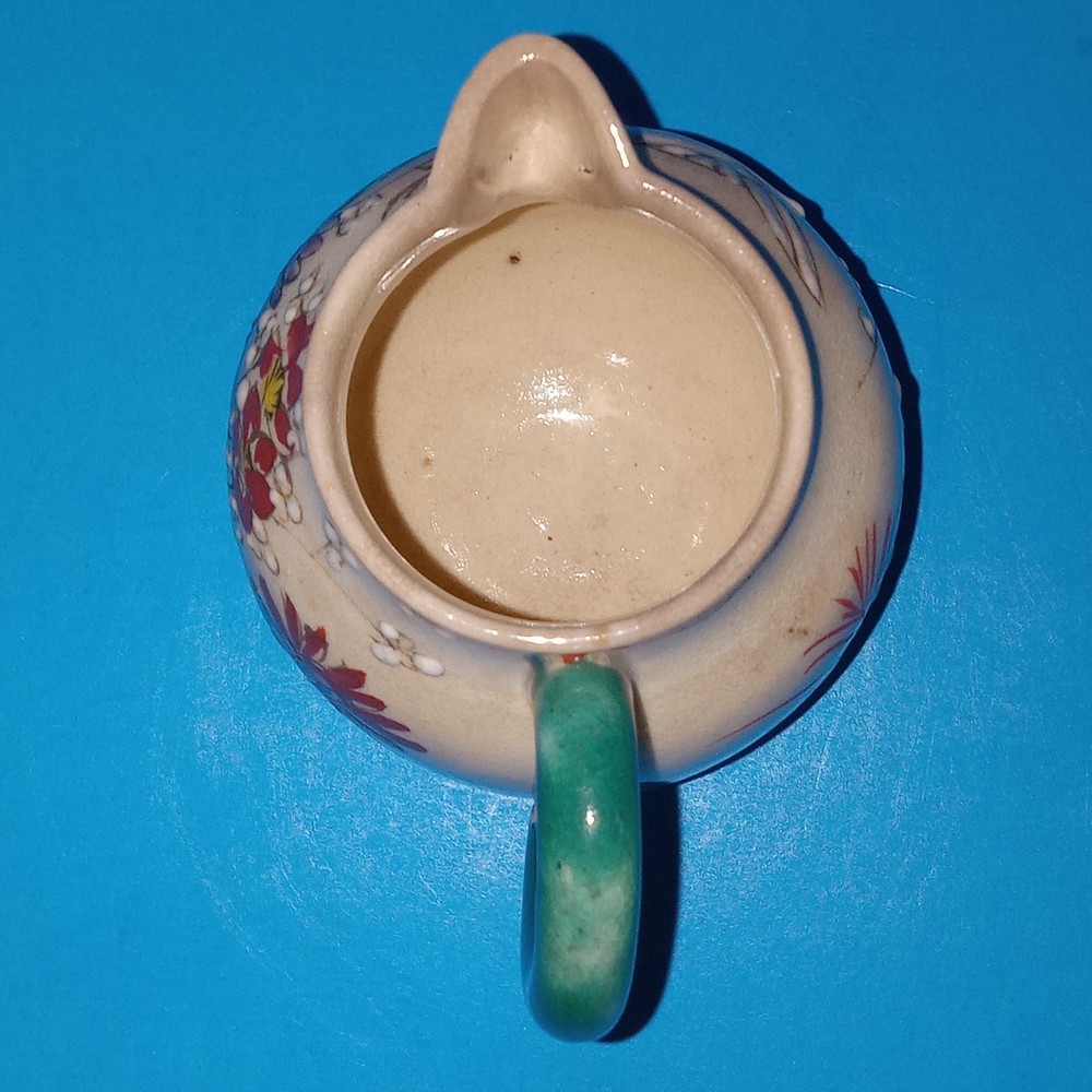 Antique Earthenware Small Creamer Pitcher Hand Painted Applied Handle 19thC