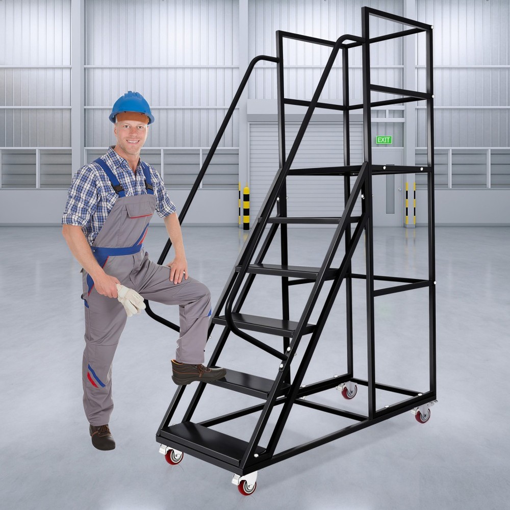 6Step Rolling Warehouse Step Ladder Rolling Stair &Wheel Movable Platform Ladder