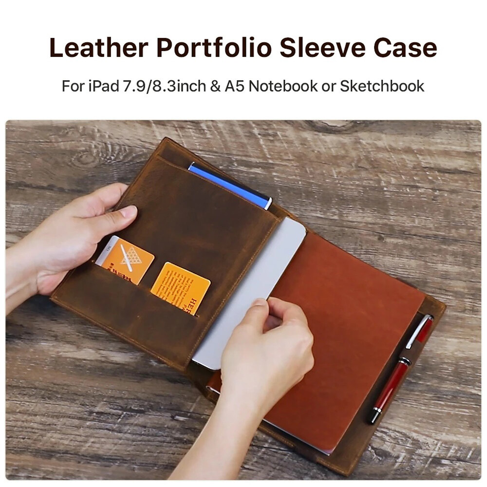 Genuine Leather Notebook Portfolio File Folder Book Cover Tablet Case For iPad